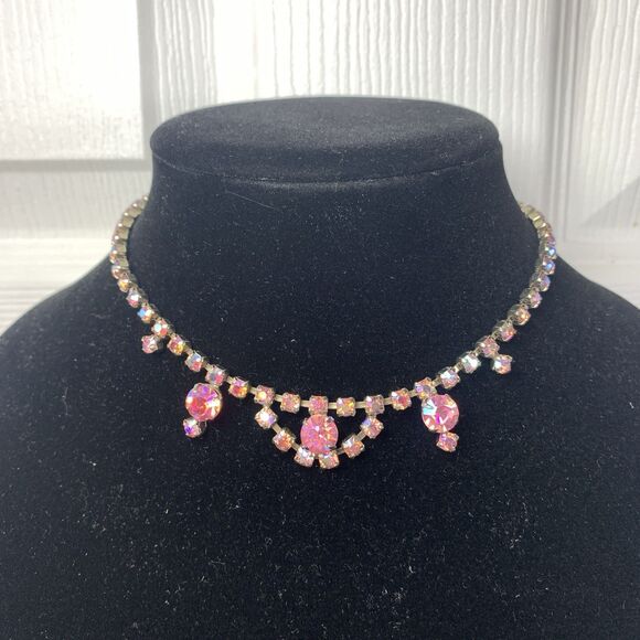Lot 6 Vintage Pink Rhinestone Jewelry AB Stones Earrings Signed La Roco Necklace - Picture 6 of 15